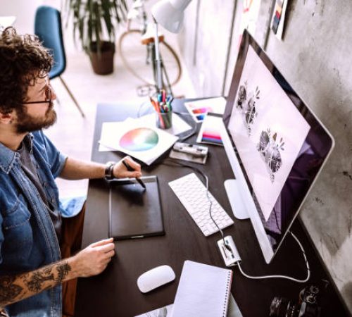 man working at computer